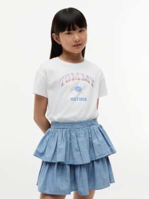 white rhinestone logo relaxed t-shirt for girls tommy hilfiger