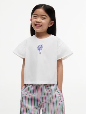 white relaxed fit jersey-t-shirt mit grafik für mädchen - tommy hilfiger