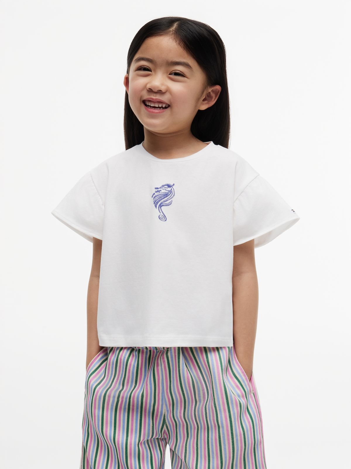 Graphic Flutter Sleeve Relaxed Jersey T-Shirt — White