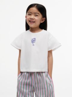 Graphic Flutter Sleeve Relaxed Jersey T-Shirt — White 1