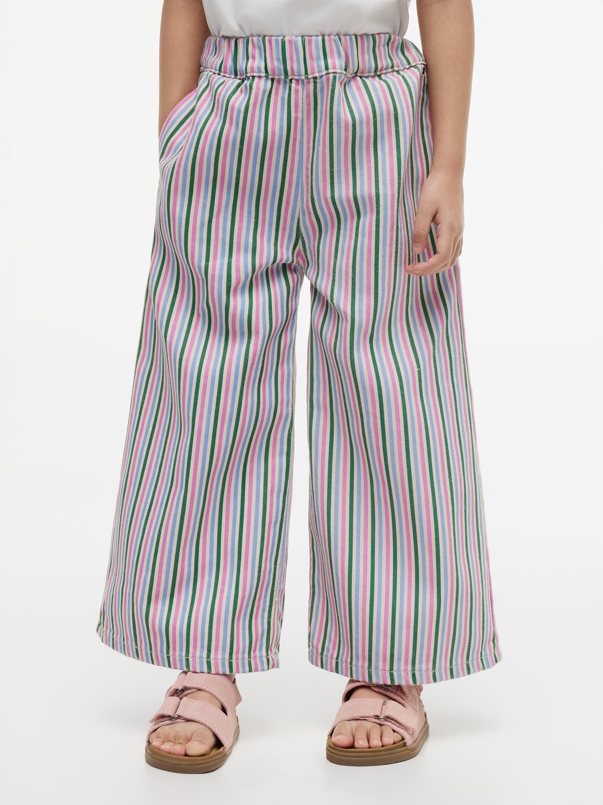 Stripe Denim Wide Leg Culottes — Multi