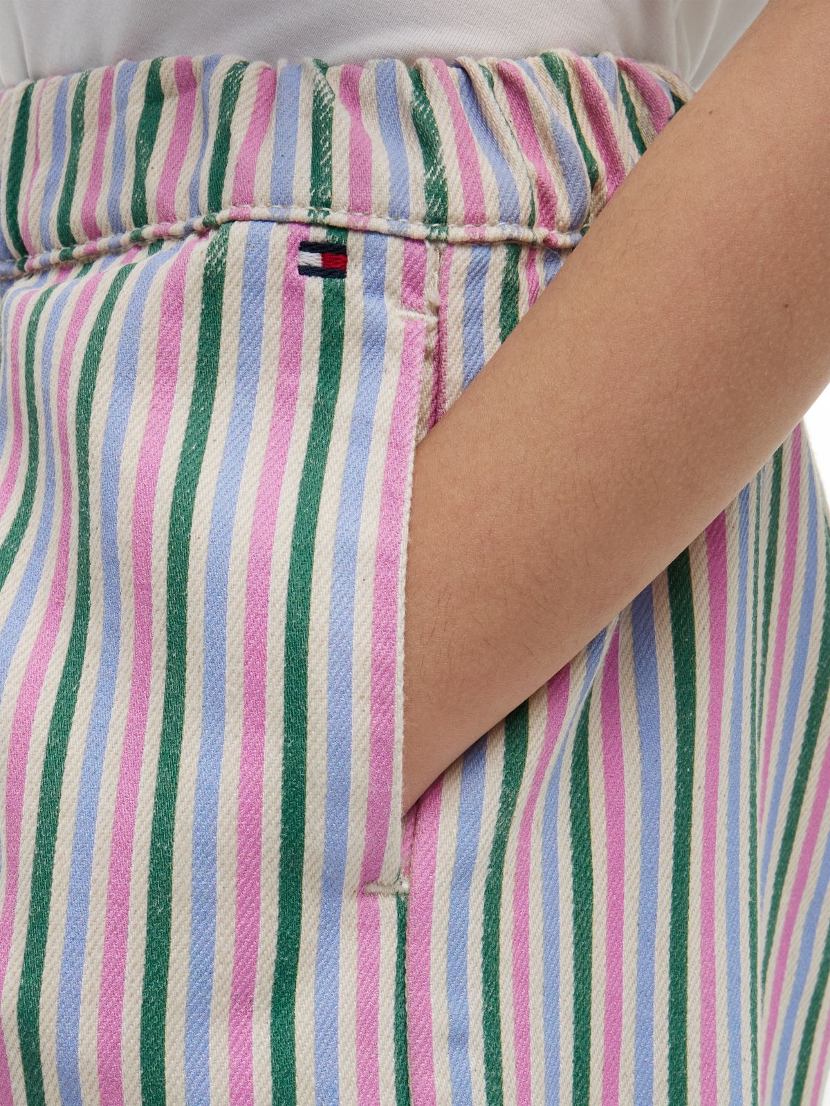 Stripe Denim Wide Leg Culottes — Multi