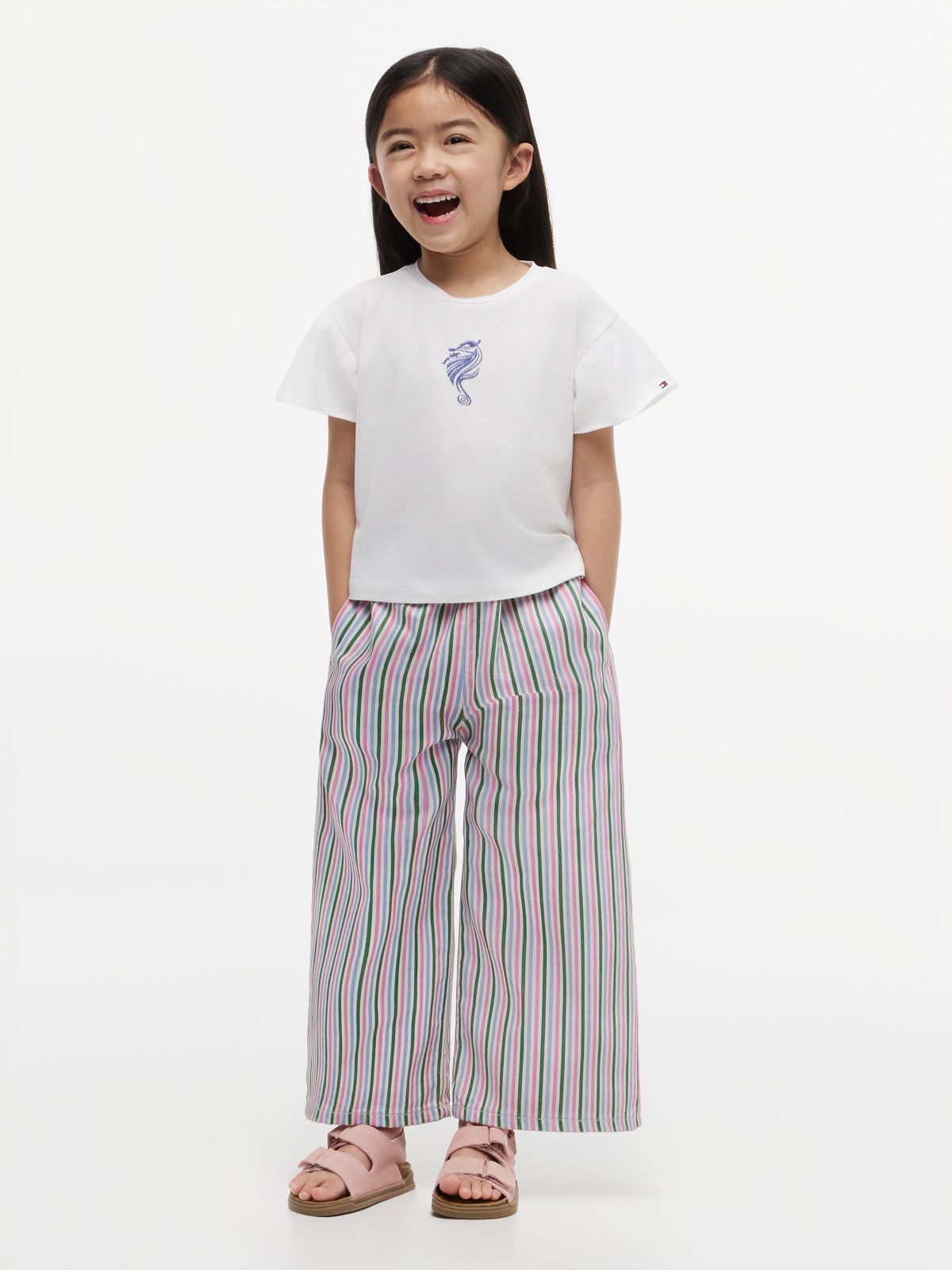 Stripe Denim Wide Leg Culottes — Multi