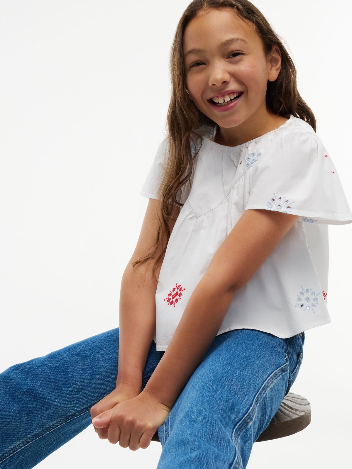 Broderie Anglaise Relaxed Short Sleeve Top — White