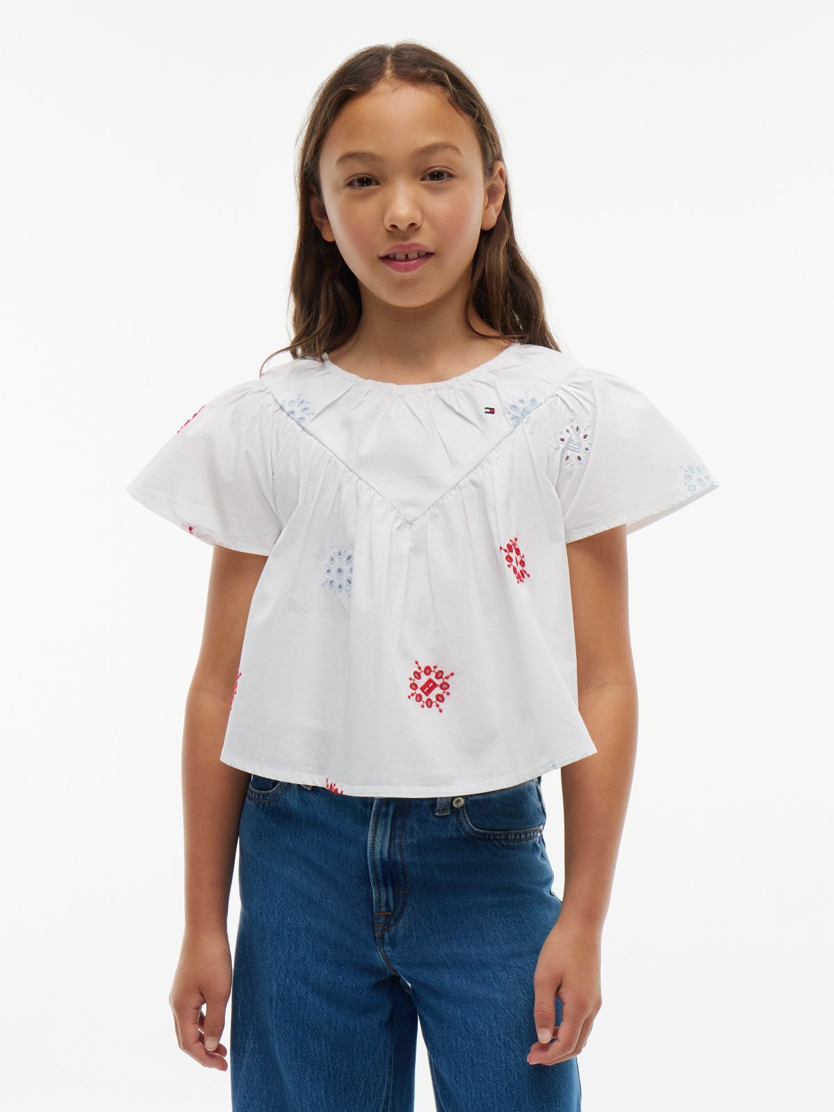 Broderie Anglaise Relaxed Short Sleeve Top — White