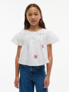Broderie Anglaise Relaxed Short Sleeve Top — White 1