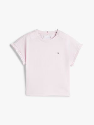 pink adaptive relaxed fit t-shirt met ruches voor meisjes - tommy hilfiger