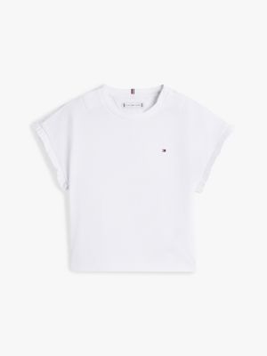 white adaptive relaxed fit t-shirt met ruches voor meisjes - tommy hilfiger