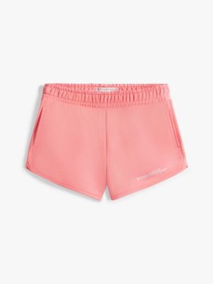 pink adaptive glitter logo sweat shorts for girls tommy hilfiger