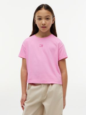 pink tonal flag relaxed t-shirt for girls tommy hilfiger