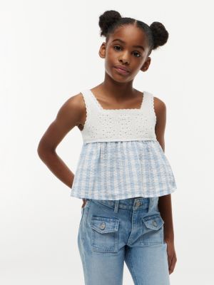 multi seersucker gingham woven sleeveless top for girls tommy hilfiger