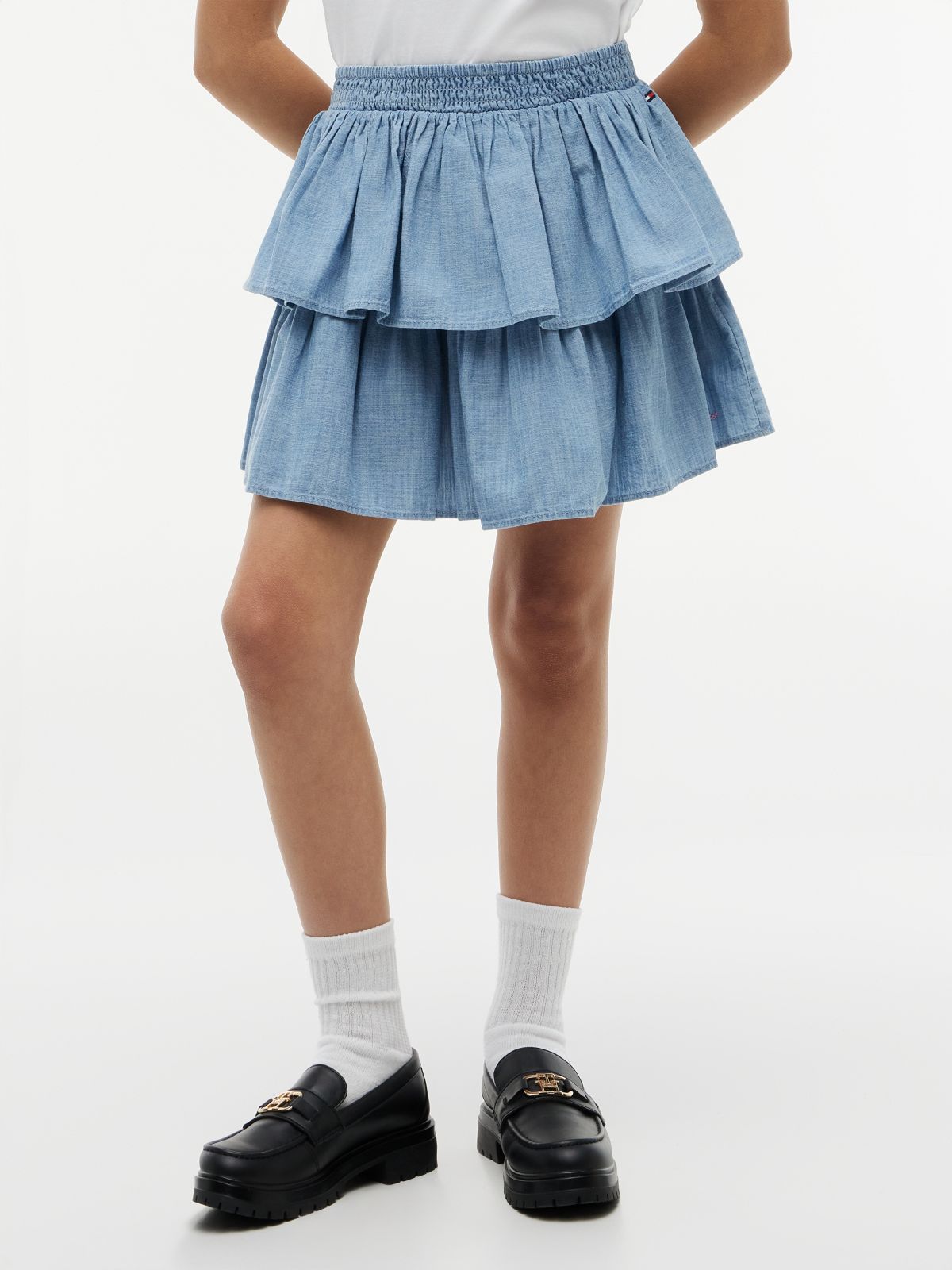 Chambray Tiered Skirt — Blue