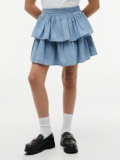 Chambray Tiered Skirt — Blue 2