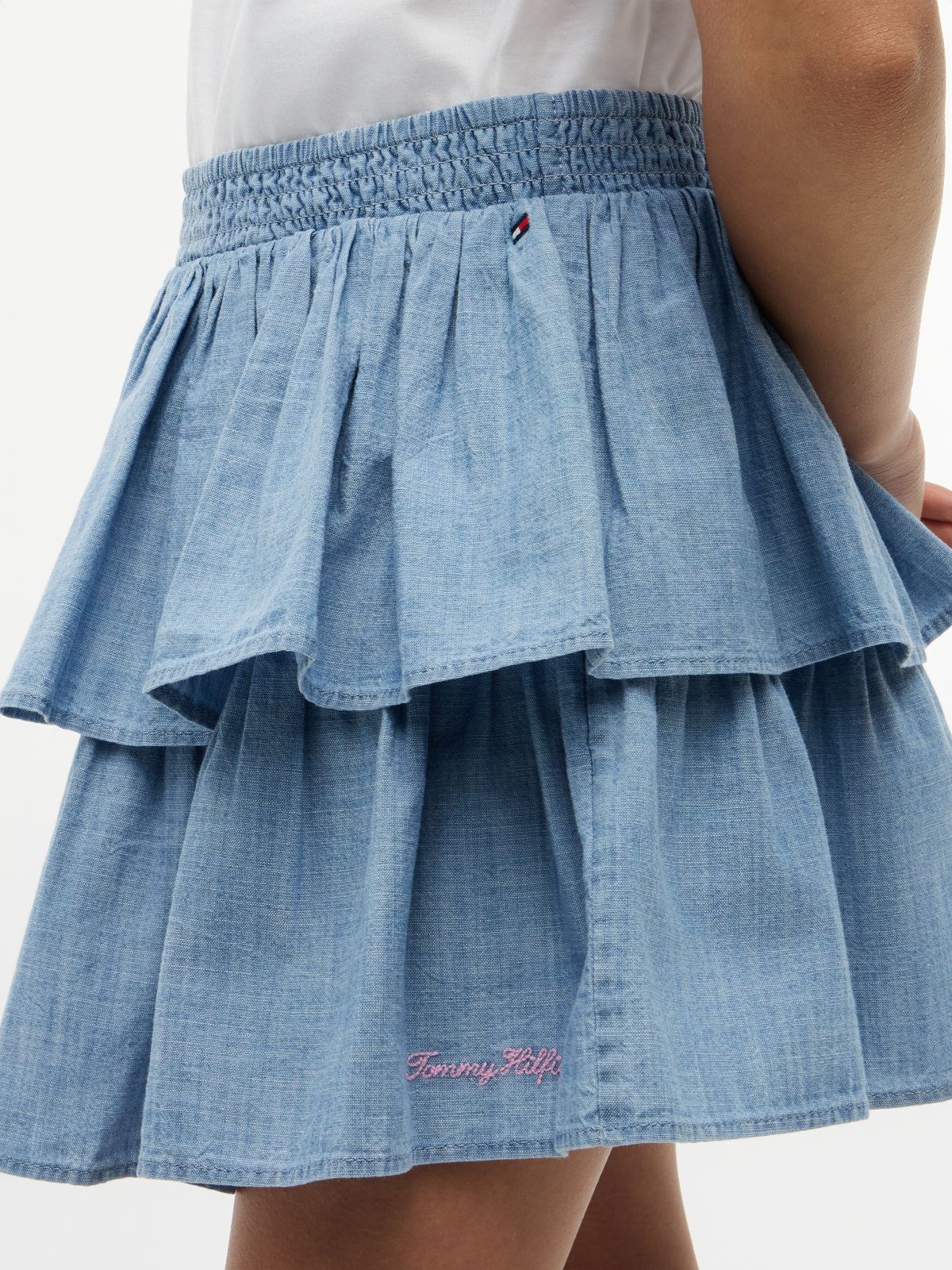 Chambray Tiered Skirt — Blue