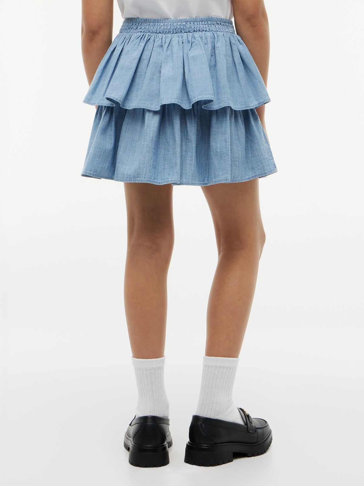 Chambray Tiered Skirt — Blue