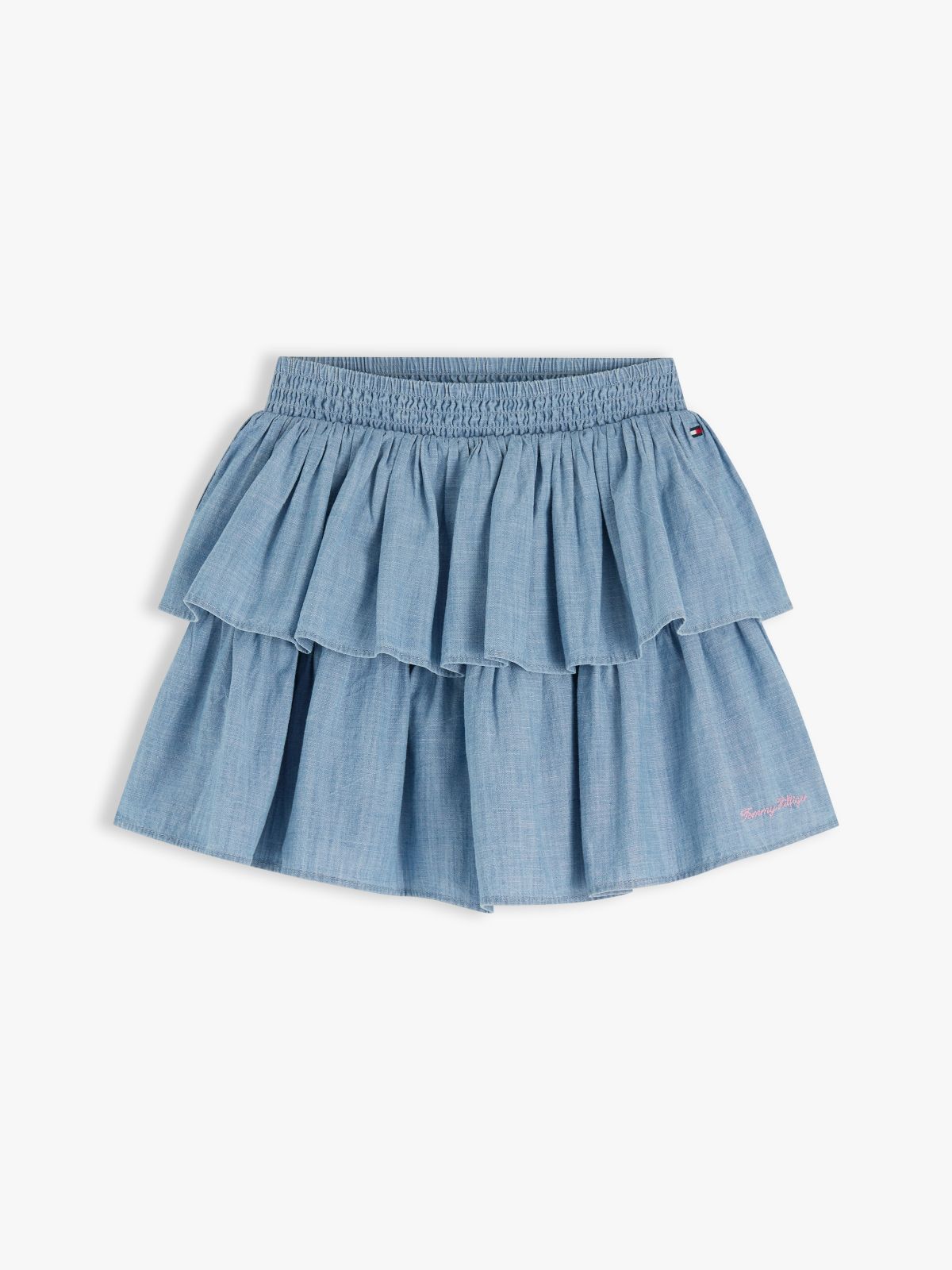 Chambray Tiered Skirt — Blue
