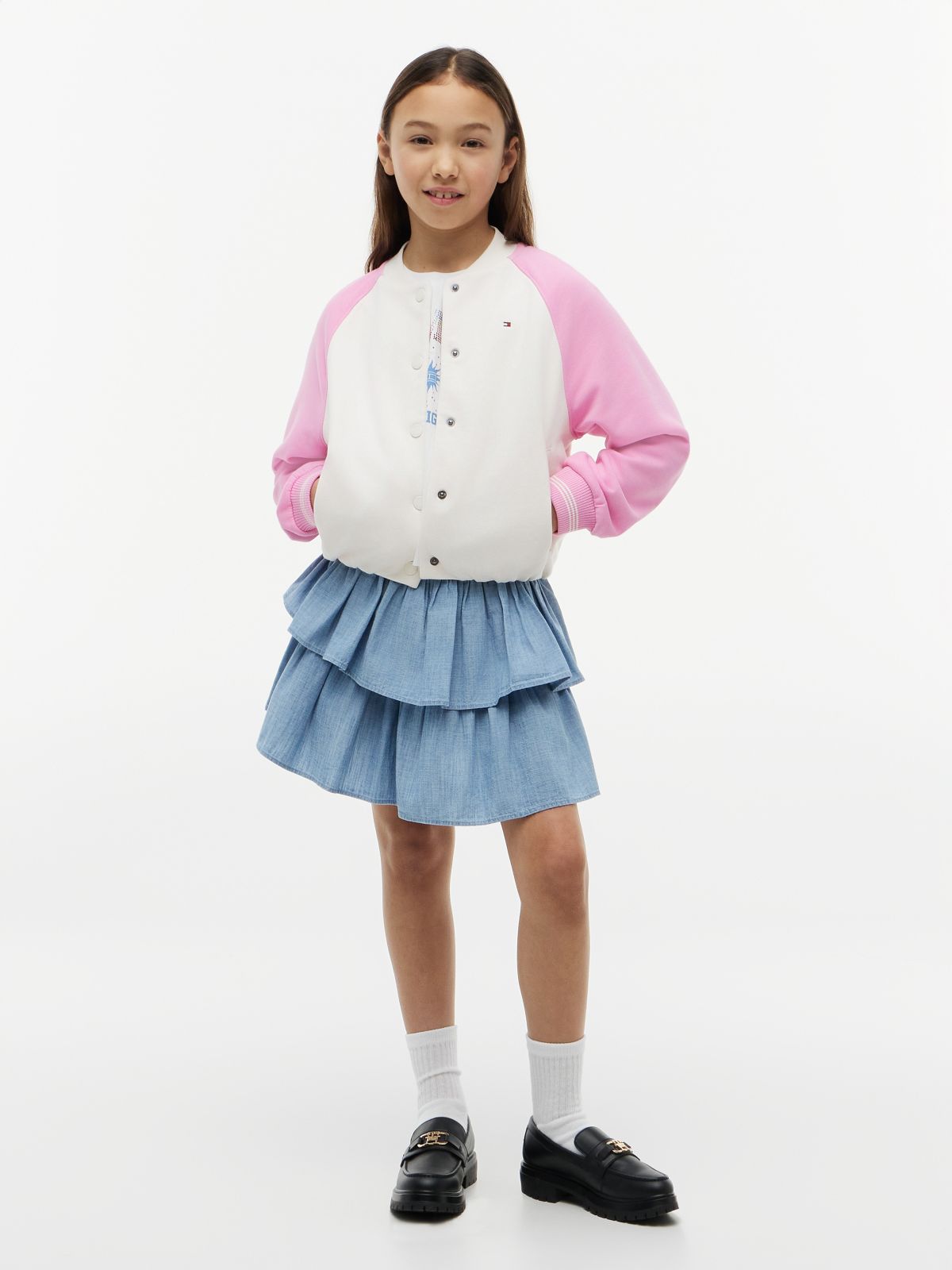 Chambray Tiered Skirt — Blue