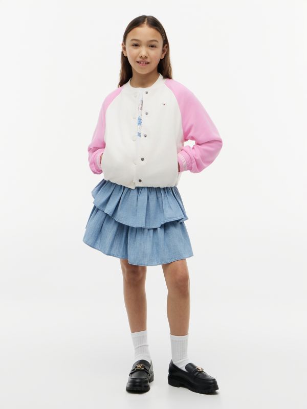 Chambray Tiered Skirt — Blue