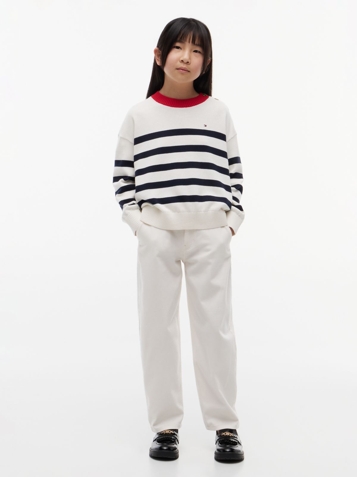 Gold-Tone Button Relaxed Jumper — Multi