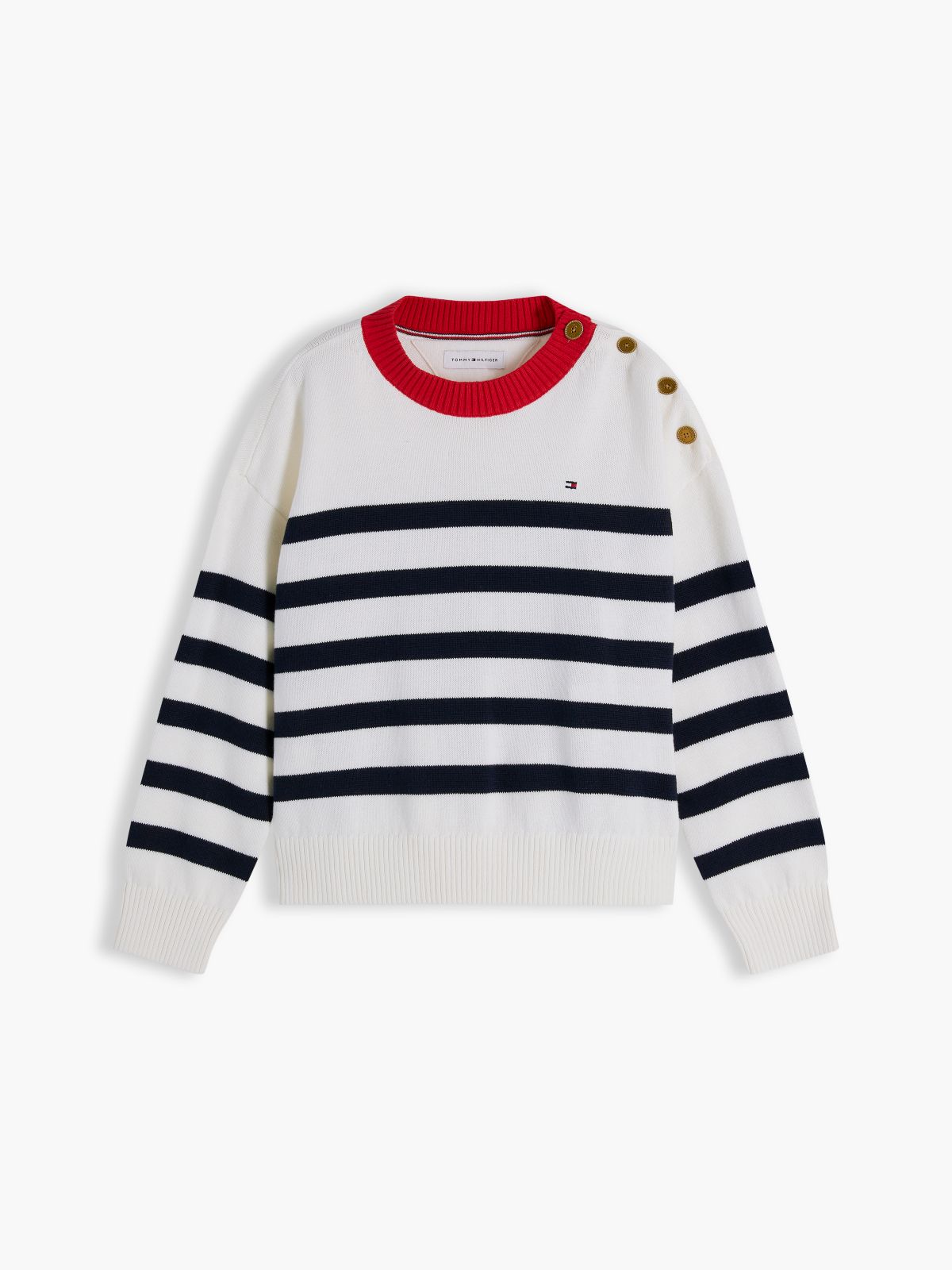 Gold-Tone Button Relaxed Jumper — Multi