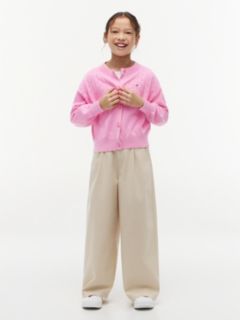 Pointelle Relaxed Crew Neck Cardigan — Pink 2