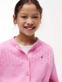 Pointelle Relaxed Crew Neck Cardigan — Pink 3