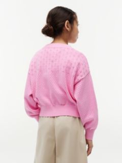 Pointelle Relaxed Crew Neck Cardigan — Pink 4
