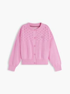 Pointelle Relaxed Crew Neck Cardigan — Pink 5