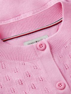 Pointelle Relaxed Crew Neck Cardigan — Pink 6