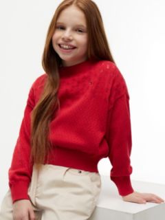Pointelle Relaxed Balloon Sleeve Jumper — Red 3