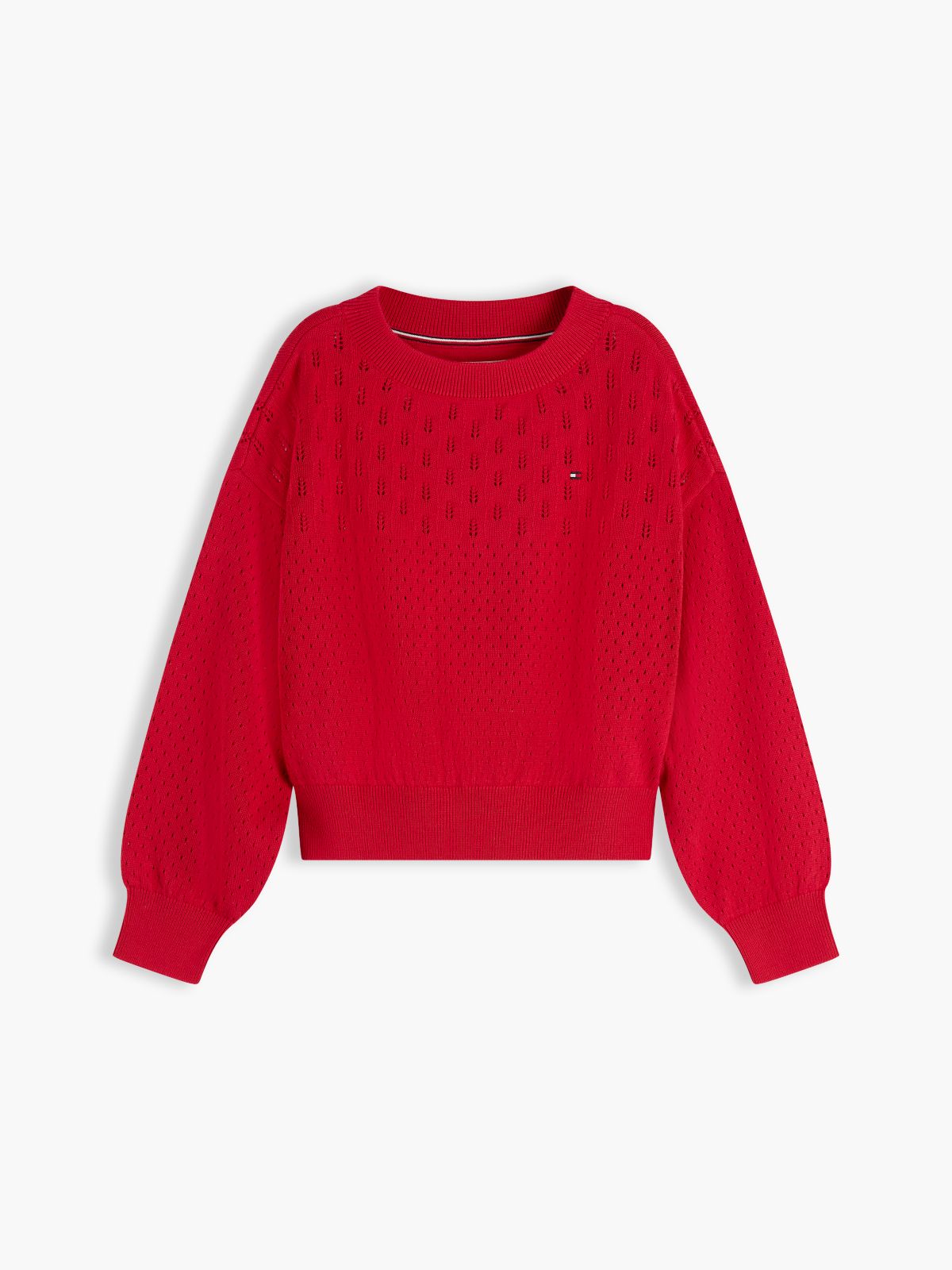 Pointelle Relaxed Balloon Sleeve Jumper — Red
