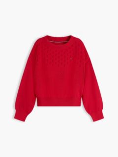 Pointelle Relaxed Balloon Sleeve Jumper — Red 5