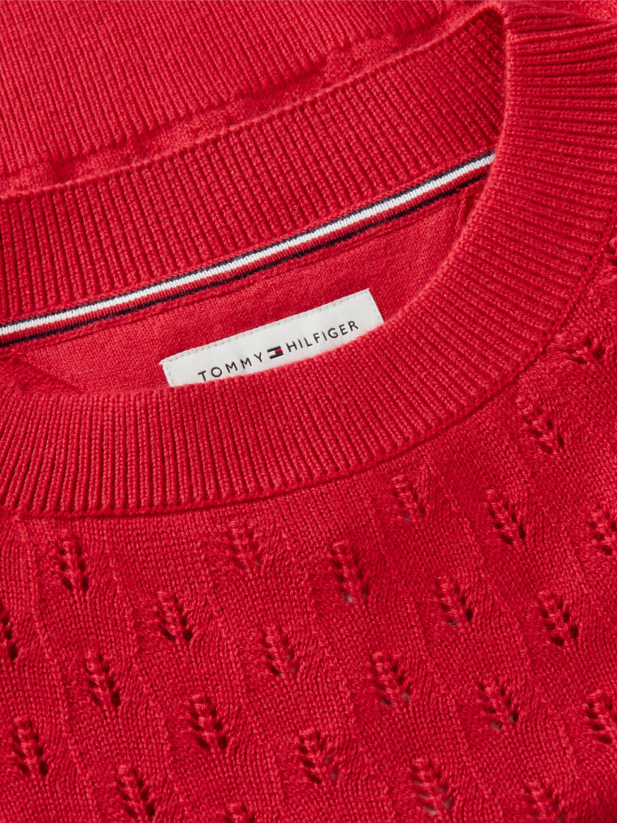 Pointelle Relaxed Balloon Sleeve Jumper — Red