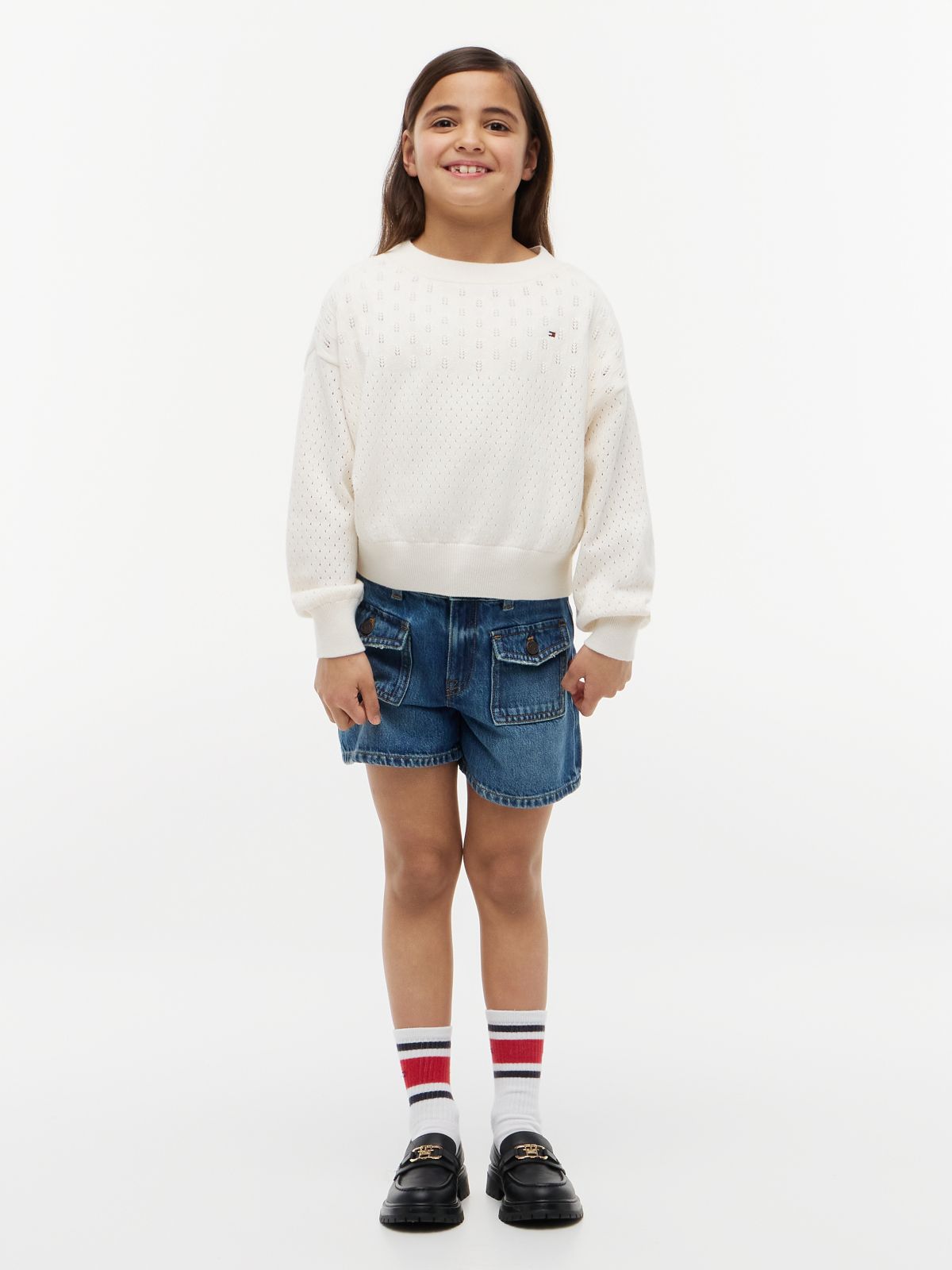 Pointelle Relaxed Balloon Sleeve Jumper — White