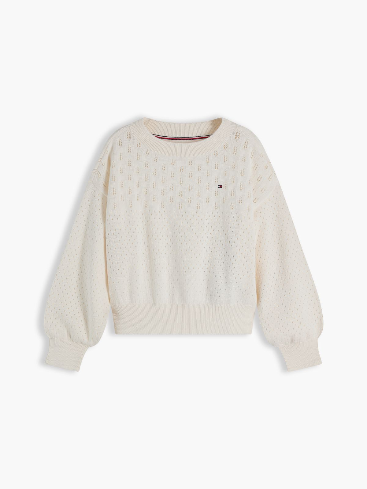 Pointelle Relaxed Balloon Sleeve Jumper — White