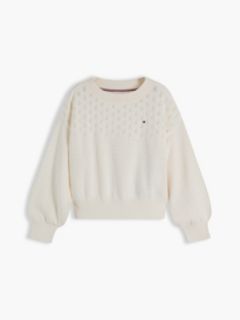 Pointelle Relaxed Balloon Sleeve Jumper — White 5