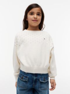Pointelle Relaxed Balloon Sleeve Jumper — White 1