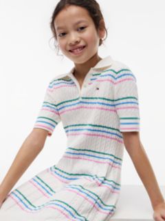 Cable Knit Short Sleeve Polo Dress — Beige 2