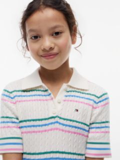 Cable Knit Short Sleeve Polo Dress — Beige 3