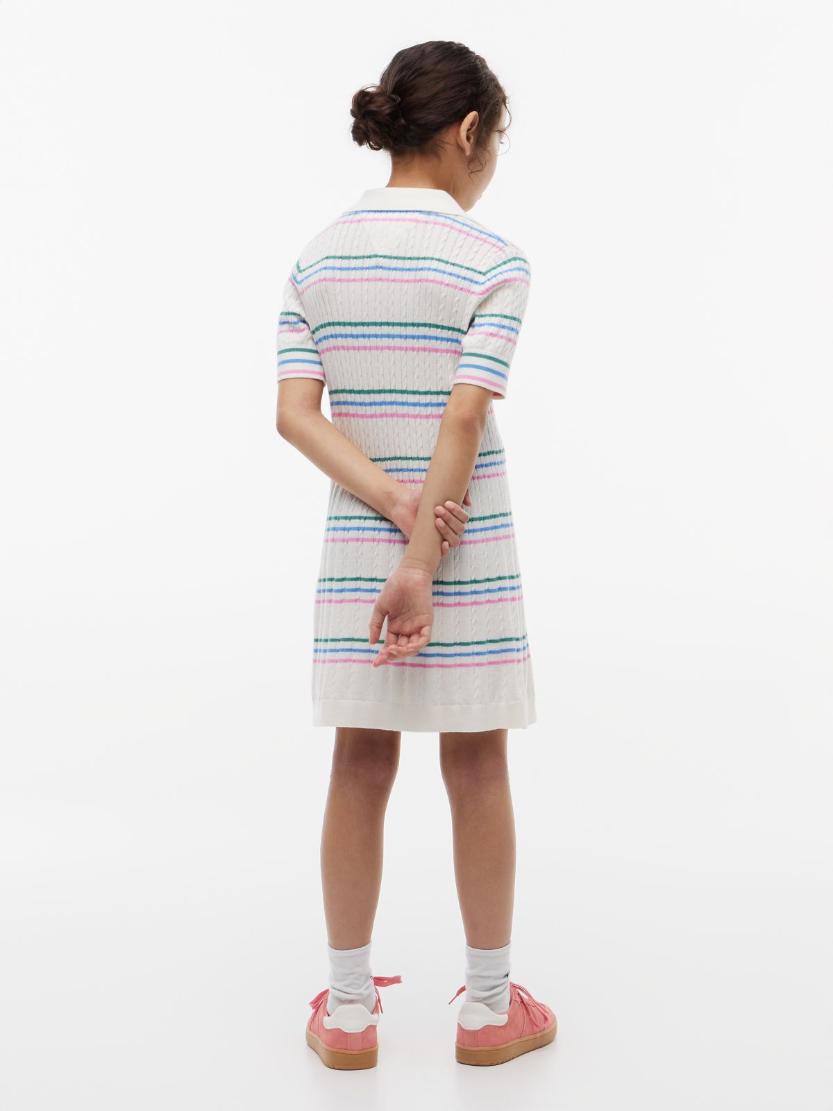 Cable Knit Short Sleeve Polo Dress — Beige