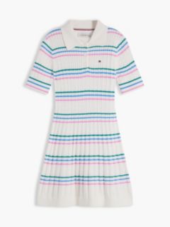 Cable Knit Short Sleeve Polo Dress — Beige 5