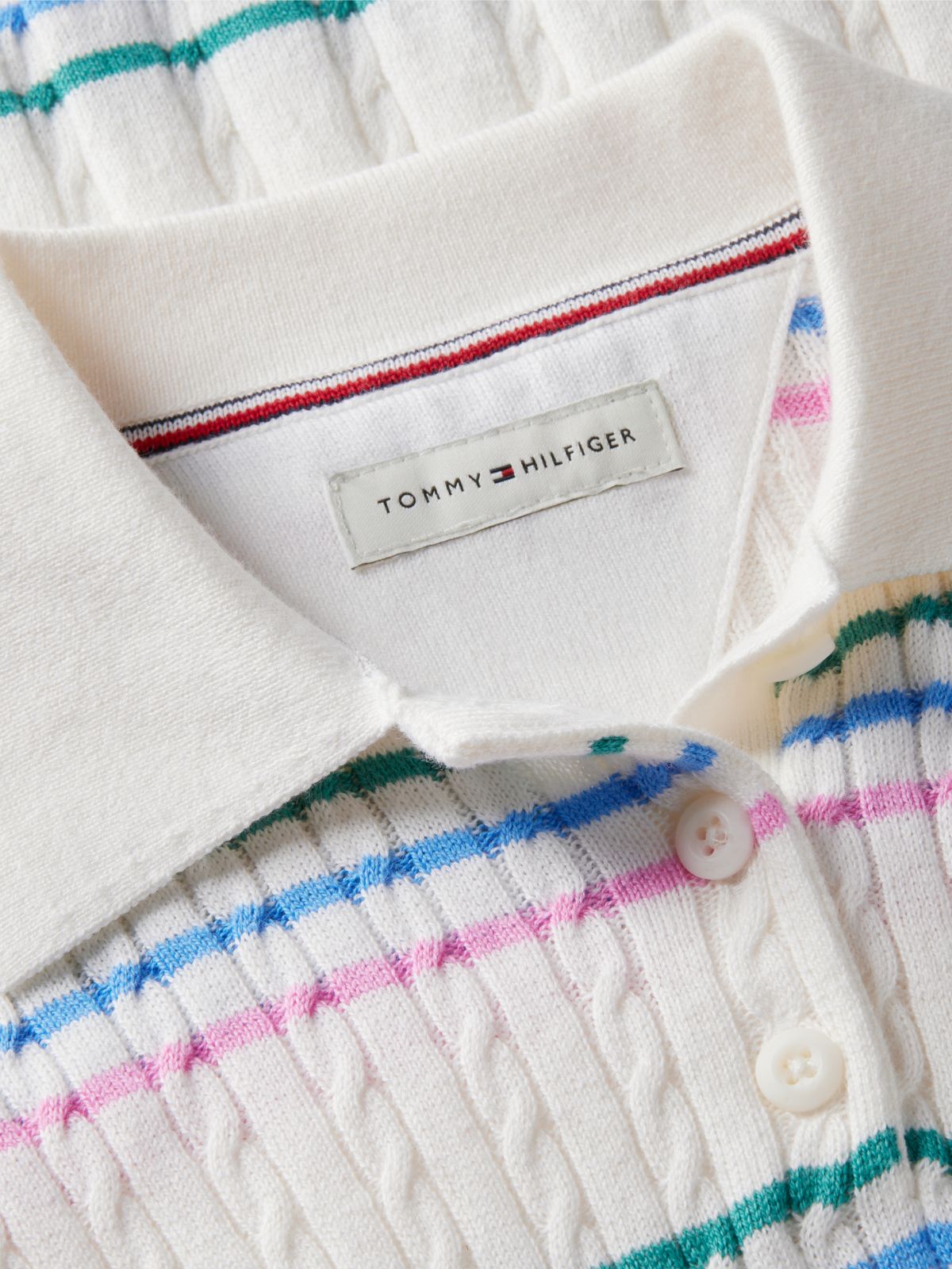 Cable Knit Short Sleeve Polo Dress — Beige