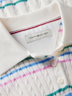 Cable Knit Short Sleeve Polo Dress — Beige 6