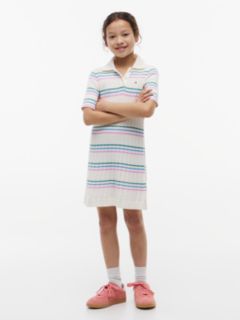 Cable Knit Short Sleeve Polo Dress — Beige 1