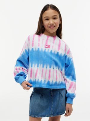 multi batik-sweatshirt mit farblich abgestimmter flag für mädchen - tommy hilfiger