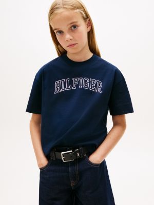 blue logo jersey crew neck t-shirt for girls tommy hilfiger