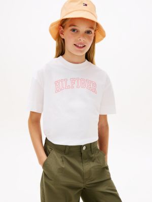 white logo jersey crew neck t-shirt for girls tommy hilfiger