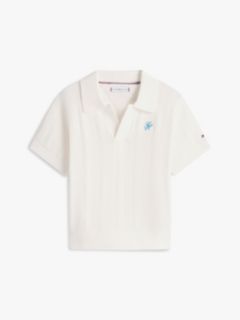 Crochet Open Placket Polo Top — White 5