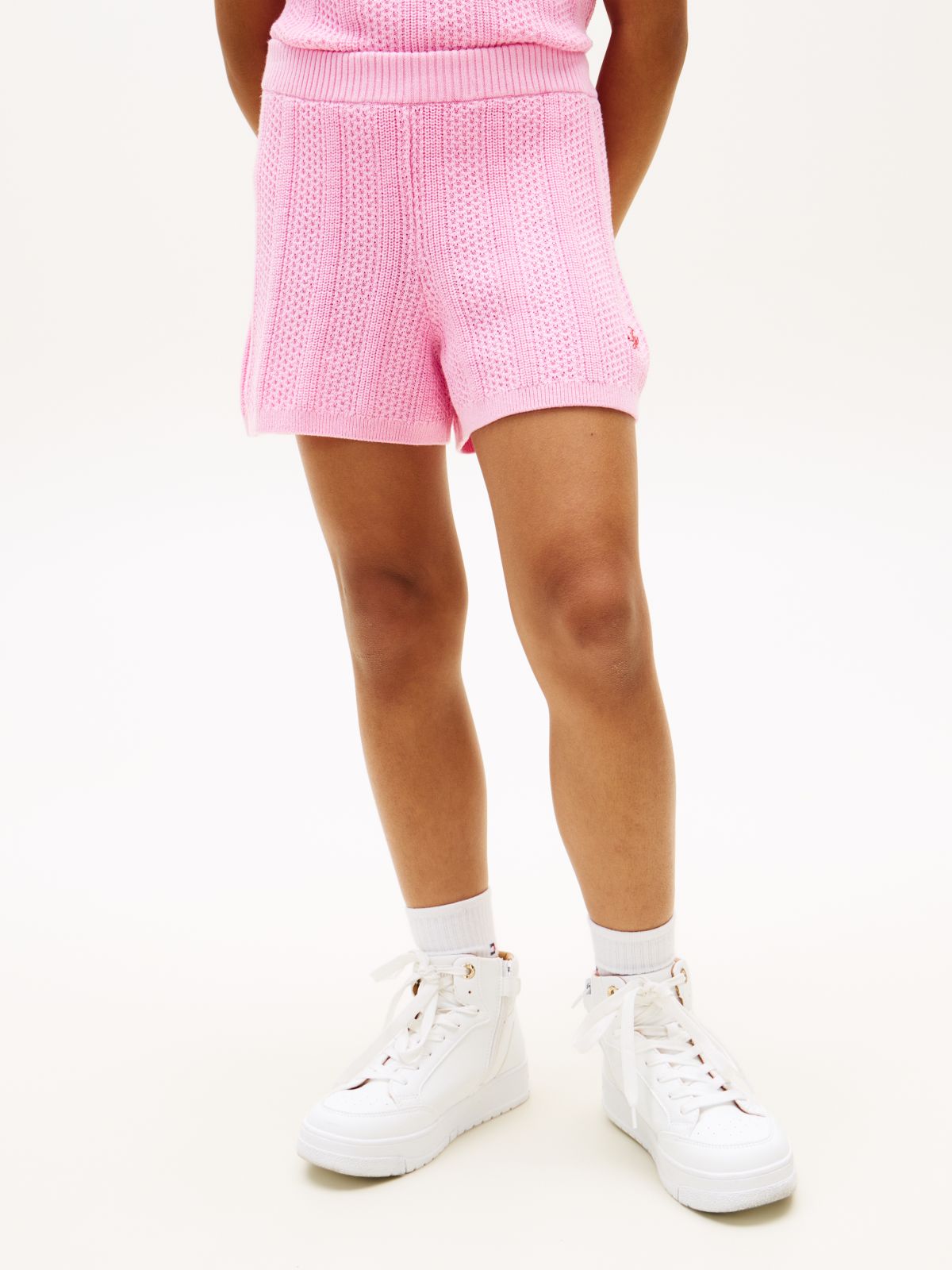Logo Embroidery Crochet Shorts — Pink
