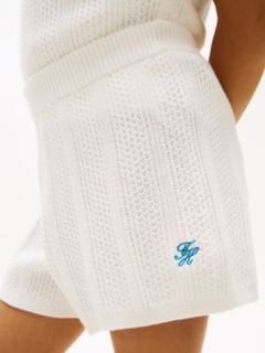 Logo Embroidery Crochet Shorts — White 3